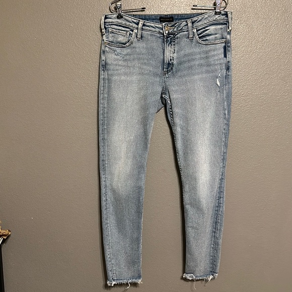 Silver Jeans Co. Women's Most Wanted Distressed High Waist Ankle Skinny Jeans Blue Size 31X27